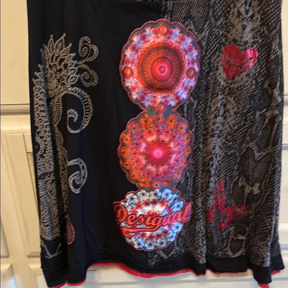 Desigual Black and Red Graphic Skirt